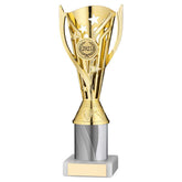 GOLD/WHITE PLASTIC 'FLASH' CUP ASSEMBLED ON MARBLE (1in CEN) - 9in